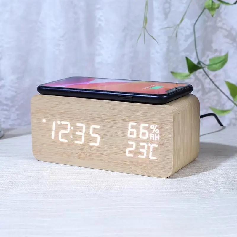 Современные светодиодные часы с беспроводной зарядкой, модный дизайн в стиле арт-деко для домашнего использования, кварцевый пластиковый игольчатый дисплей для тела