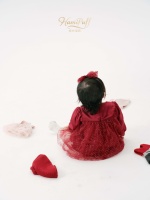 Baby-Satin-Kleid mit langen Ärmeln, Goldfaden, Tüll, A-Linie, passendes Schleifen-Stirnband, lockere Passform, Prinzessinnen-Outfit für Kleinkinder