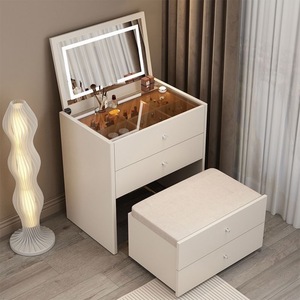 Small Apartment Flip Top <b>Dressing</b> <b>Table</b> With Storage Cabinet <b>Modern</b> Minimalist Bedroom Vanity Solid Wood Glass Finish - Product Image 3