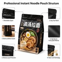 Custom Printed Instant Noodle Packaging Pouch with Zipper Closure for Ramen Ready Meal Food Storage Stand Up Bag