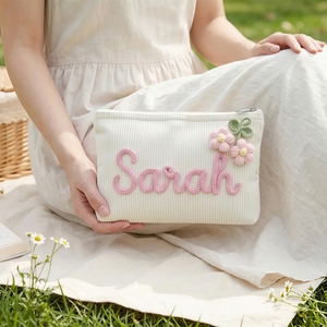 Pochette de maquillage personnalisée pour femmes, pochette cosmétique tissée sur mesure avec nom, trousse de toilette de voyage, cadeau élégant pour <span class=keywords><strong>maman</strong></span>, épouse, elle - Product Image 2