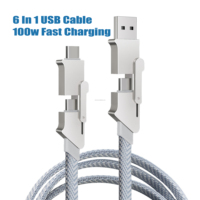 Charge Super Rapide 100W 100 Centimètres 6 en 1 Câble de Charge Micro Usb C Câble de Charge Multi Câble de Chargeur Rapide