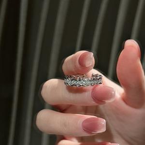 S925 Pure Silver Zircon Woven <b>Ring</b> Simple Fashionable <b>Open</b> Mouth Design Niche Light Jewelry Box Personalized Stackable Inlay - Product Image 4