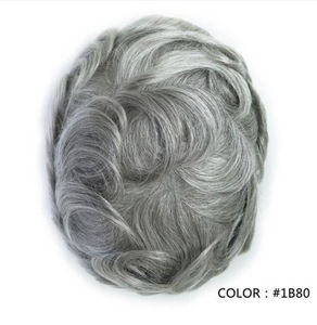 Postiche naturel pour <span class=keywords><strong>homme</strong></span>, cheveux humains, couleur mixte, couleur grise, 100% cheveux vierges européens, système de remplacement de cheveux, peau fine, toupet pour <span class=keywords><strong>homme</strong></span> - Product Image 2