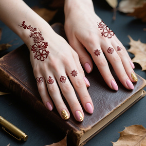 Tatouages temporaires au henné <span class=keywords><strong>Mandala</strong></span> en gros, blanc et marron, autocollants décoratifs pour mains, corps et <span class=keywords><strong>bras</strong></span>, autocollant de <span class=keywords><strong>tatouage</strong></span> temporaire imperméable d'inspiration indienne - Product Image 3