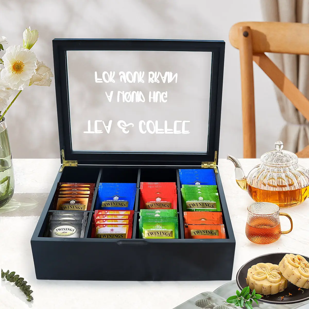 Caja de regalo de lujo respetuosa con el medio ambiente, biodegradable, personalizada, para té de la tarde y cajas para pasteles, caja de té de madera vacía, Organizador