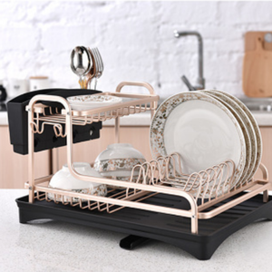 Dish Drying Rack Aluminum Dish Drying Rack with Utensil Holder Removable Plastic Drainer Tray with Adjustable Swivel Spout