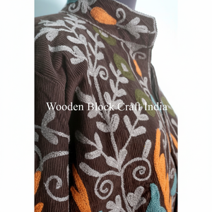 Hand Embroidered cotrise Bomber Jacket with Floral Motifs Vintage Tribal Style Autumn Outerwear in 100% Cotton for Boutiques - Product Image 1