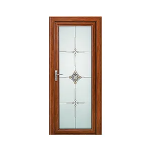 Chino fábrica precio barato de marco de aluminio de la puerta abatible de vidrio templado puerta de oscilación puertas del salón para cuarto de baño