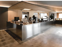 Comptoir de bar en acier inoxydable, bois massif et métal pour café/cocktails/glace/desserts, éclairage LED, finition vernie personnalisable