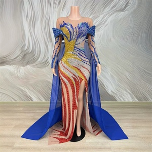 chinese dress ladies Luxury Evening Gown Silver Ruffled M