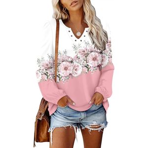 Blusa de moda de otoño informal suave con estampado floral y cuello en V de manga larga para mujer - Product Image 2