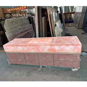 Роскошная однотонная раковина с подсветкой розового хрусталя и розового кварца для ванной столешницы - Product Image 2