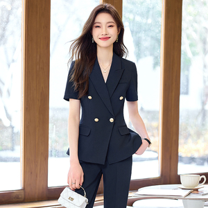 Completo <span class=keywords><strong>Estivo</strong></span> a Maniche Corte <span class=keywords><strong>Doppiopetto</strong></span> per Donne, Abbigliamento Professionale per Reception, Hotel, Gioiellerie, Elegante e Raffinato - Product Image 3