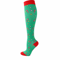 Chaussettes de compression hautes à motif de Noël pour femmes, chaussettes longues de course athlétiques respirantes et élastiques