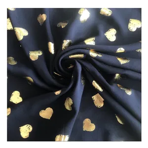 Custom Floral Design Hot Stamping Gold Foil Print Spun Rayon Viscose Challis Fabric for lady evening dress