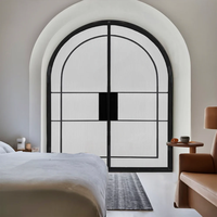Puerta Interior de Diseño Francés Personalizada, Acero Arqueado con Acabado en Hierro, Ventanas Abatibles Negras con Acristalamiento Personalizado a Prueba de Agua