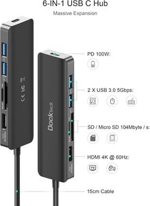 Hub USB C Adaptateur HDMI PD pour <span class=keywords><strong>MacBook</strong></span> <span class=keywords><strong>Air</strong></span>/Pro Surface Pro 7/8 XPS et plus Hub Type C 6 en 1 - Product Image 2