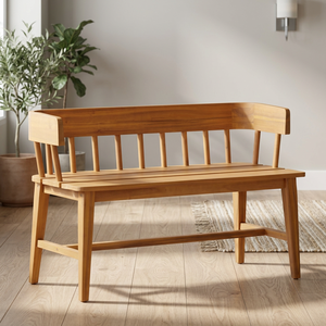 Banc de relaxation d'extérieur en teck massif 2 places avec dossier à tiges, pour patio - Product Image 2