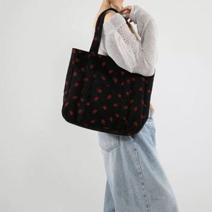 Lady's Fashion Corduroy Canvas Handbag with Single Strap Cotton Lining & <b>Zip</b> Closure Cartoon Pattern Leisure <b>Tote</b> Bag - Product Image 4