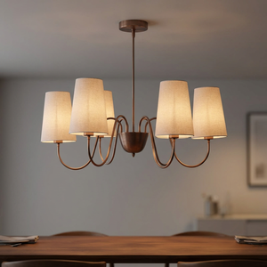 Modern Bronze Chandelier With Linen <b>Shades</b> For Dining Room Home Decoration - Product Image 1