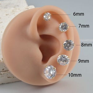 Khuyên tai zircon mạ vàng bằng thép không gỉ, khuyên tai sụn, khuyên tai vành tai, khuyên tai thép phẫu thuật, khuyên tai lỗ tai 20G bán buôn - Product Image 3