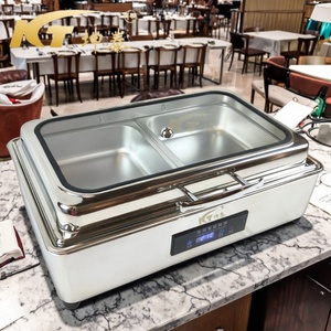 Calentador de Alimentos Eléctrico de Acero Inoxidable de Lujo, Fuente de Alimentación Moderna, Estufa Buffet de 9L 220-240V, Juego de Platos para Servir, Hotel, Restaurante - Product Image 1
