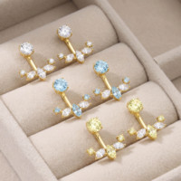 Boucles d'oreilles clous en zircon plaqué or, design géométrique minimaliste, pierres rondes et marquise, bijoux fantaisie en gros