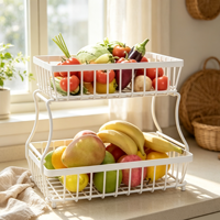 Panier à fruits carré blanc à 2 niveaux en métal, paniers de rangement décoratifs pour la cuisine, les boissons, les aliments et les légumes