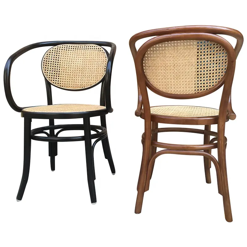 Vintage Thonet Gebruder Canné Bentwood Fauteuil En Rotin