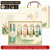 Coffret Cadeau Personnalisé Fête des Enseignants : Bouteille Isotherme en Titane, Stylo à Mécanisme Rotatif, Carnet, Marque-page en Laiton Style Chinois – Cadeau d'Entreprise