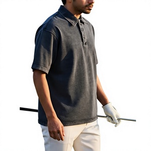 Polo en jean d'été à manches courtes pour homme, coupe ample et oversize, en coton 100% de qualité supérieure, poids lourd 10-12 oz - Product Image 4