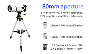Télescope réfracteur professionnel pour adultes - Longueur focale de 500 mm, design AZ 18x, trépied en alliage d'aluminium, miroir de recherche 5x24 - Product Image 3