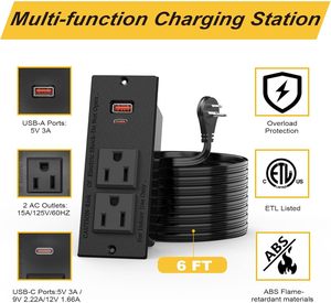 Multiprise encastrable <span class=keywords><strong>de</strong></span> bureau US <span class=keywords><strong>de</strong></span> 1,8 m avec deux prises CA et ports USB-C/A PD pour la maison - Product Image 3