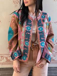 Boho Suzani Floral <b>Short</b> Quilted Eco-Friendly Cotton Button Woven Winter <b>Jacket</b> High Quality Women's Outerwear - Product Image 3