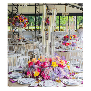 Couronnes de fleurs artificielles bleues, guirlande de roses, porte-bougie pour centre de table de mariage, décoration de chandelier - Product Image 4