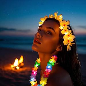 Collane di Fiori LED Hawaiane Luminose, Decorazioni per Feste Tropicali Hawaiane, Carnevale e Celebrazioni Luau - Product Image 3