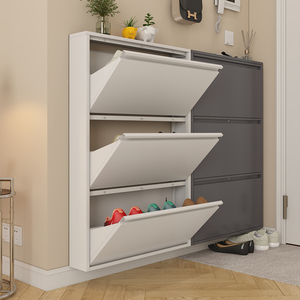 Large Capacity <b>Wall</b> <b>Mounted</b> <b>Shoe</b> Cabinet Metal <b>Shoe</b> Cabinet with 4 Flip Drawers Cabinet for Home Living Room Gym Hotel <b>Shoe</b> <b>Rack</b> - Product Image 5