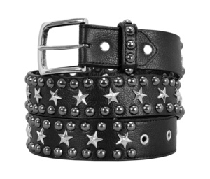 Custom Genuine Leather Star Studded <b>Belt</b> <b>Black</b> Star <b>Stud</b> Detail Custom Buckle Private Label OEM/ODM Wholesale Punk Street Style - Product Image 1