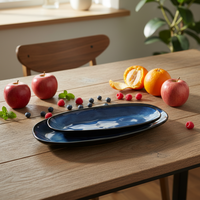 Assiette ovale en céramique, glaçure réactive bleue, style américain, écologique, pour servir des sushis, vaisselle de restaurant