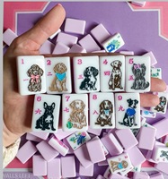 Jeu de Mahjong américain en acrylique, thème animaux de compagnie (chiot et chaton de dessin animé), 160 166 tuiles, en promotion, pour collection maison et jeu de société