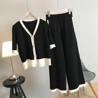 Mode grande taille Slim couleur unie à manches courtes et pantalons pull tricoté pour femmes