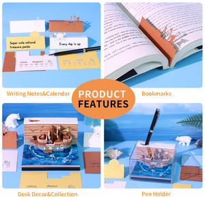 Barco Pirata 3D Calendario Bloc de notas Desgarro de papel Escultura Náutica Escritorio Decoración Divertido Regalo creativo Presente Calendario de mesa - Product Image 6