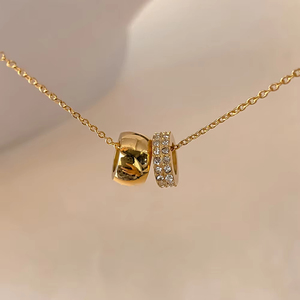 Collar Elegante de Acero Inoxidable Chapado en Oro de 14K de Dos Tonos <span class=keywords><strong>con</strong></span> Colgante en Forma de Anillo y <span class=keywords><strong>Cadena</strong></span> de Eslabones <span class=keywords><strong>con</strong></span> Circonitas Cúbicas para Mujer, Ideal para Regalo - Product Image 6