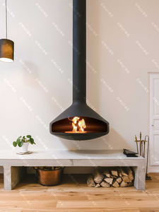 <span class=keywords><strong>Cheminée</strong></span> <span class=keywords><strong>murale</strong></span> circulaire en métal noir personnalisée à effet bois à flamme ouverte décorative à <span class=keywords><strong>bioéthanol</strong></span> électronique suspendue CRUISE - Product Image 4