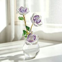 Ornement de fleur de rose en cristal, figurine faite à la main, décoration florale rose de luxe, décoration de bureau, cadeau de mariage, décoration de festival, boîte en papier