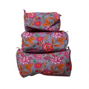 100% Cotton Quilted Zipper Closure Large Eco-Friendly Durable Fashion Design Reusable Lightweight Cosmetic Organizer - Product Image 1