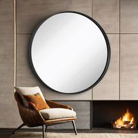 Miroir rond contemporain mural en métal noir avec cadre en fer fait à la main pour vanité de salle de bain chambre à coucher décor à la maison