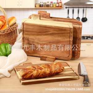 Jiufeng Acacia <b>Wood</b> Cutting Board Rectangle Multifunction Kitchen Chopping <b>Block</b> With Food Icons For Organized Cooking - Product Image 2