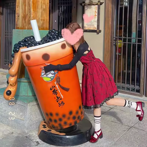 Directo de fábrica 1M Fibra de vidrio Boba Taza de té Escultura Resina <span class=keywords><strong>Gigante</strong></span> Taza de té de la leche Decoración de la tienda Modelo Patrón - Product Image 5